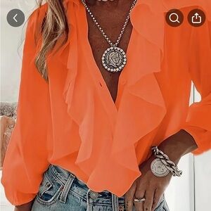 Flirty Ruffle Trendy Orange Blouse